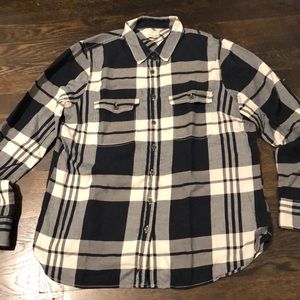 J Crew Navy And White Long Sleeve Button Top